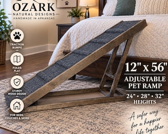 Dog Ramp for High Bed – 12x56 Adjustable Pet Ramp – 24”, 28” & 32” High – Wooden Dog Ramp for Bed or Couch