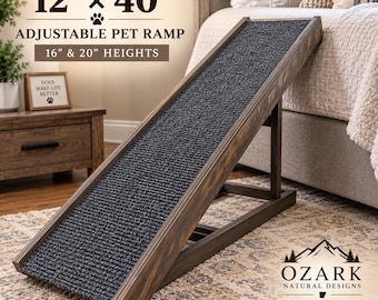 Dog Ramp for Bed – 12x40 Adjustable Pet Ramp – 16”–20” High – Wooden Dog Ramp for Couch or Bed