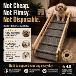 Dog Ramp for Bed – Large Dog Ramp 16x56 Adjustable 24–32” – Two Side Rails – Senior Dog Ramp – Wooden Ramp for Bed