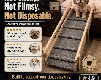 Dog Ramp for Bed – Large Dog Ramp 16x56 Adjustable 24–32” – Two Side Rails – Senior Dog Ramp – Wooden Ramp for Bed