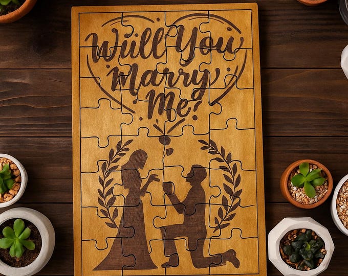 Engraved Wooden Proposal Puzzle – “Will You Marry Me?” Romantic Engagement Gift, Unique Wedding Proposal Keepsake, Rustic Love Puzzle