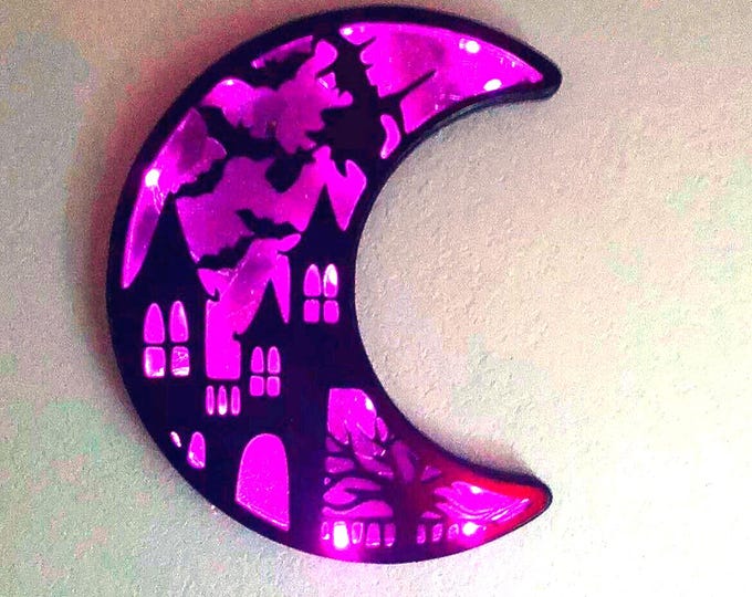 Halloween Gift Lighted Moon Witch Haunted House Bats Halloween Wall Decor Custom Halloween Gift Shadow Box