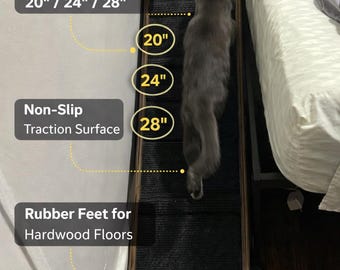 10"x52" Adjustable Pet Ramp – 20", 24", 28" Heights, No Rails, Rubber Feet – For Small Dogs, Safe and Sturdy Design.