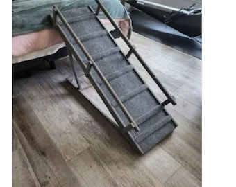 16"x52" Adjustable Pet Ramp – 20", 24", 28" Heights, Two Side Rails, Carpet with Traction Bumps, Rubber Feet, For Large Dogs up to 125lbs