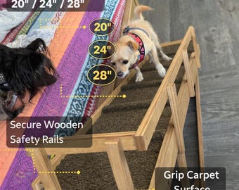 10"x52" Adjustable Pet Ramp – 20", 24", 28" Heights, Side & End Rails, Rubber Feet – For Small to Dogs, Safe and Sturdy Design.