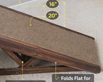 Adjustable Folding Pet Ramp – 10"x40", 16" and 20"  adjustable Heights – Small to Medium Dogs, Wood & Carpet,  Folds Flat for Storage
