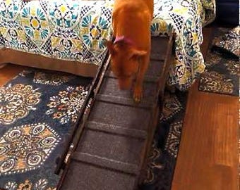 16"x56" Adjustable Pet Ramp – 24", 28", 32" Heights, Two Side Rails, Carpet with Traction Bumps, Rubber Feet, For Large Dogs up to 125lbs