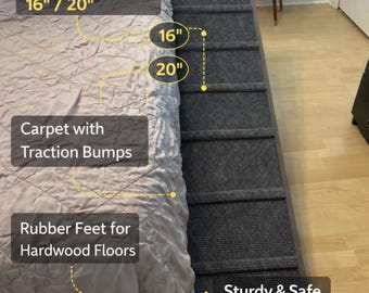 16"x40" Adjustable Pet Ramp for Large Dogs (25–125lbs) – 16" and 20" Height Settings, Carpet with Traction Bumps, Rubber Feet, Sturdy & Safe