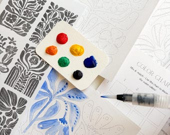 Watercolour Abstract Botanicals Paint Kit | Monochrome Coloring with Paint