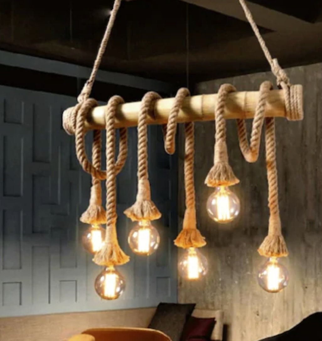 Holz Kronleuchter Seil Design Lampe Kuhles Licht Etsy
