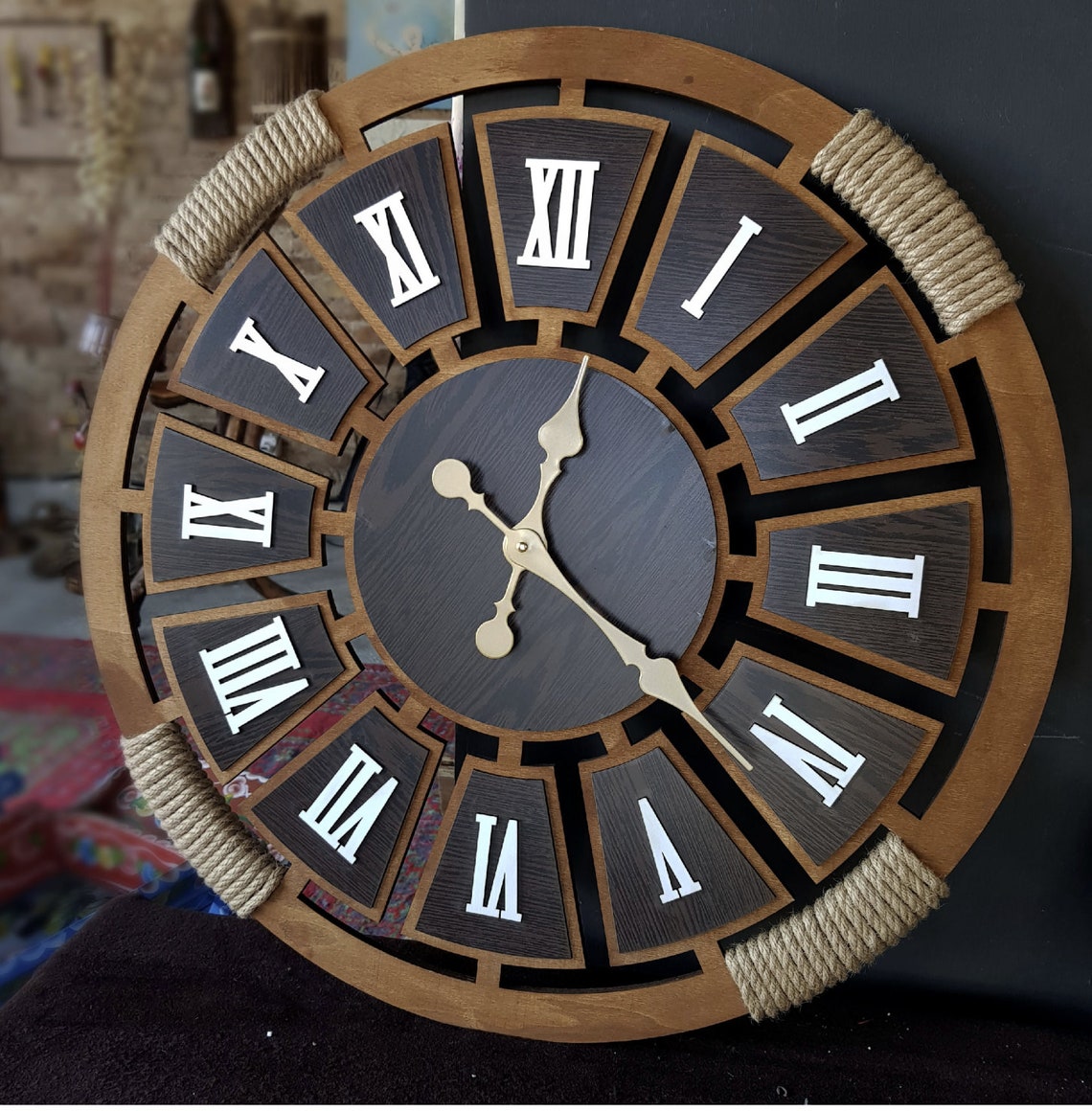 Wooden Wall Clock Rope Design Wall Clock Etsy