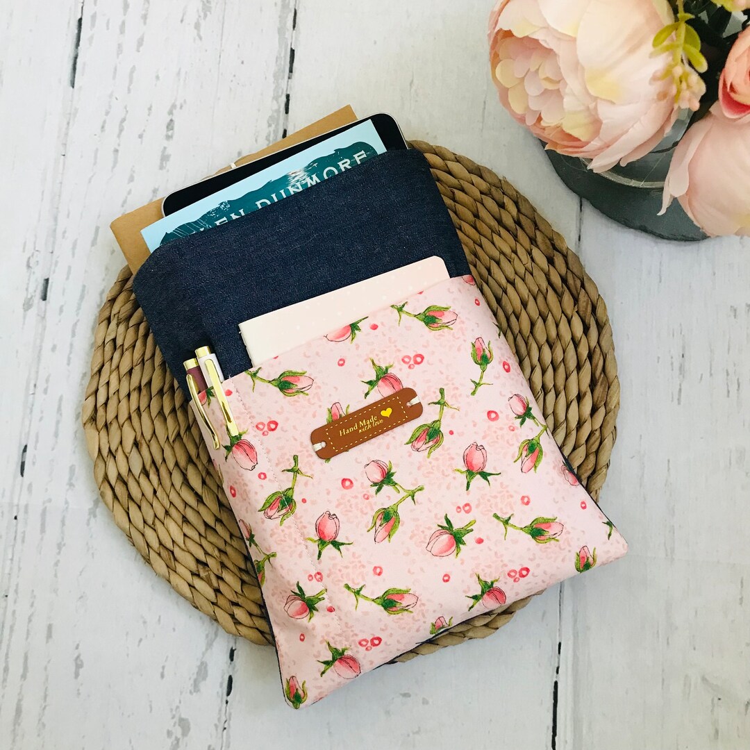 Rose Moda Fabric Book Sleeve, Book Cover, Bag Storage, Journal Cover