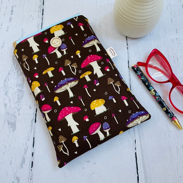 Mushroom fabric book sleeve, book cover, iPad sleeve, e-reader cover, tablet cover, journal cover, book gift