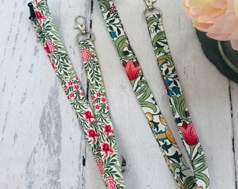 William Morris fabric lanyard, Pretty lanyard, Key lanyard, Fabric lanyard, Bright Lanyard