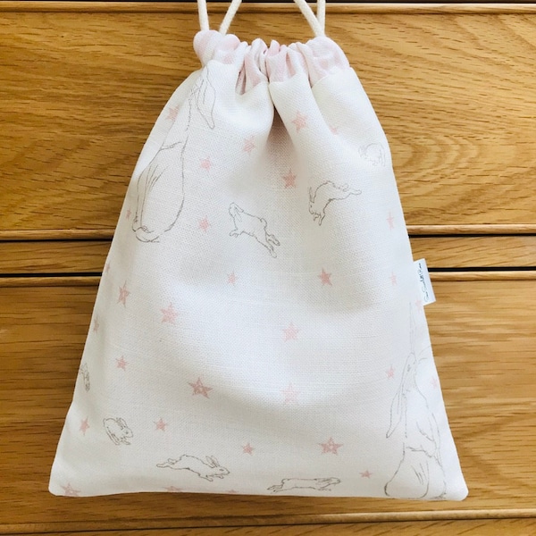 Peony and Sage Rabbit All Star drawstring bag, baby toiletry bag, baby storage, nursery bag, nursery decoration