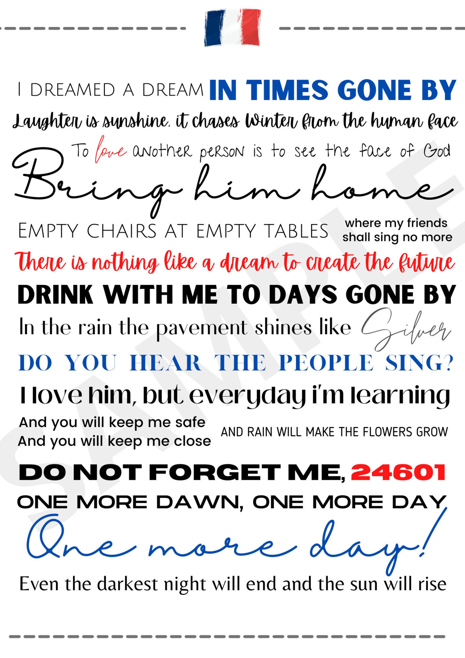 Les Misérables Lyrics Digital Print - Etsy UK