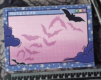 Aesthetic Bats A6 Notepad | Pastel Goth Stationery | starry clouds memo pad | retro PC desk pad