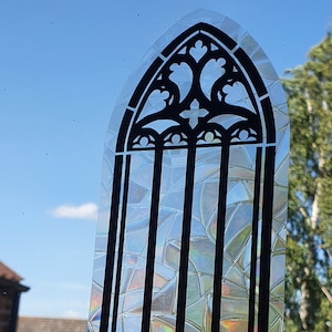 Gothic Window Suncatcher |Cathedral window cling | Medieval alternative decor | easy apply renter friendly reusable | Rainbow window sticker