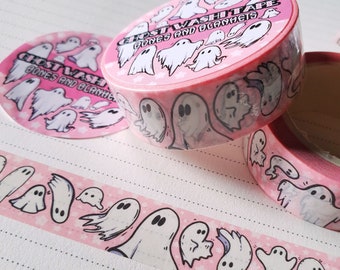 Cute Ghosts Washi Tape | Halloween Goth decorative tape | Pink Pastel goth Bullet Journal | Spooky Stationery