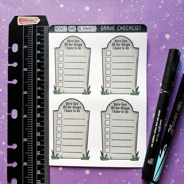 Grave checklist boxes planner sticker sheet | graveyard Spooky horror functional stickers | To Do List gothic Halloween bullet journal deco