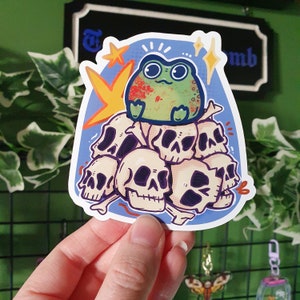 Frog and Skulls Cute glossy vinyl sticker | Skulls laptop decal | aesthetic bullet journal | alternative sticker | Animal stickers