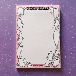 Ghost notes A5 Notepad | Cute ghosties dot grid memo pad | pastel goth aesthetic