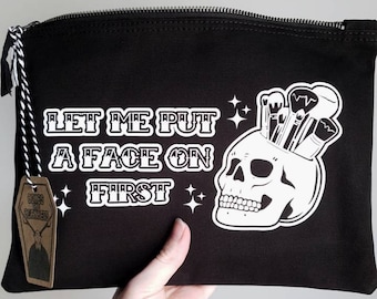 Let me put a face on first, skull Makeup bag | gothic metal glamour ghoul | spooky cute goth accessory pouch | Large black toiletry bag