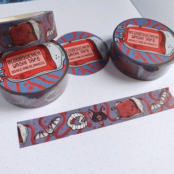 Washi Tape adhésif pour chauve-souris vampire sangsue | Ruban adhésif décoratif gothique d'Halloween | Bullet Journal | Papeterie effrayante