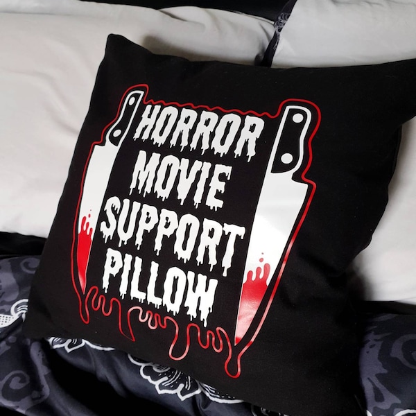 Horror movie support pillow cushion cover | Black gothic home decor | Halloween throw pillow case