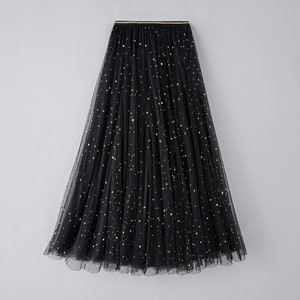 Celestial Tulle Skirt | Star Moon Embellished Tulle Skirt Ballerina Length | Holiday Skirt | Party Skirt