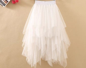 Handkerchief Hemline Skirt Asymmetric Tiered Tulle Skirt | Etsy
