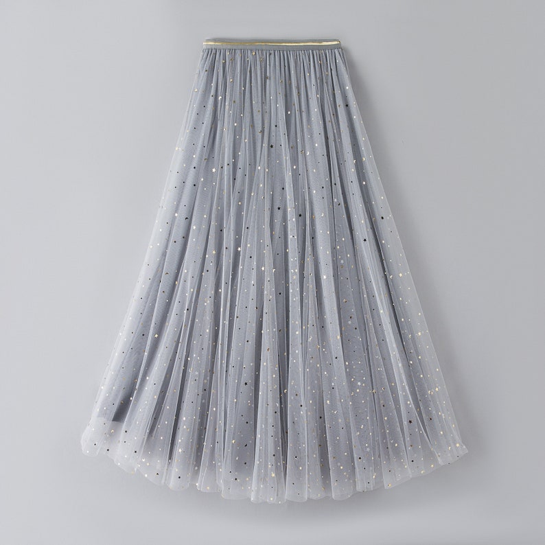 Pink Celestial Tulle Full Skirt Star Moon Embellished Tulle Tea Length Skirt Holiday Skirt Party Skirt image 5