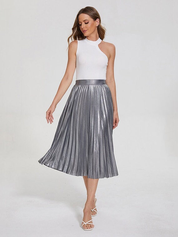 Falda Midi plisada plata metálica / Falda Midi plisada España