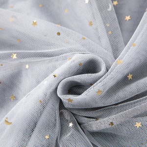 Pink Celestial Tulle Full Skirt Star Moon Embellished Tulle Tea Length Skirt Holiday Skirt Party Skirt Light Grey Blue