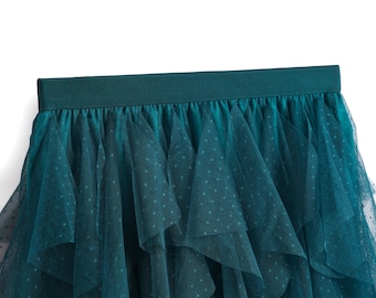 Teal Ruffled Tulle Skirt | Layered Tulle Midi Skirt | Plus Size Tulle Skirt | Tea Length Tulle Skirt
