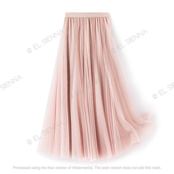 longue jupe rose en tulle | Jupe longue en tulle | Jupe de demoiselle d'honneur