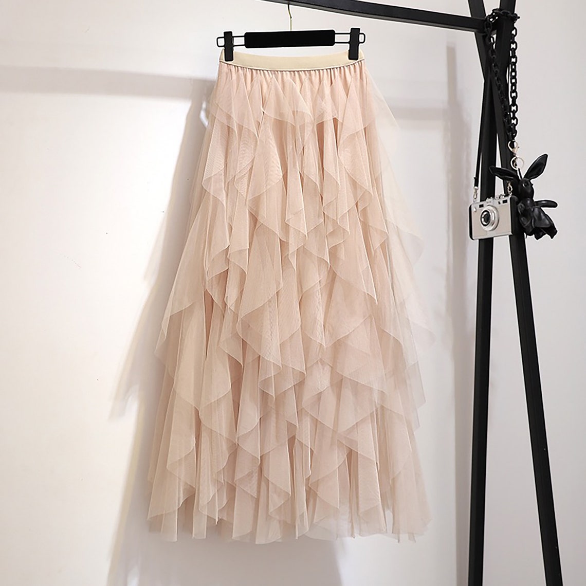 Ruffled Tulle Midi Skirt | Etsy