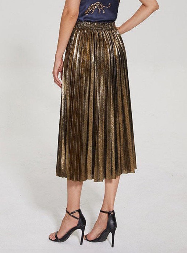 Metallic Gold Pleated Midi Skirt Gold Midi Skirt Metallic - Etsy