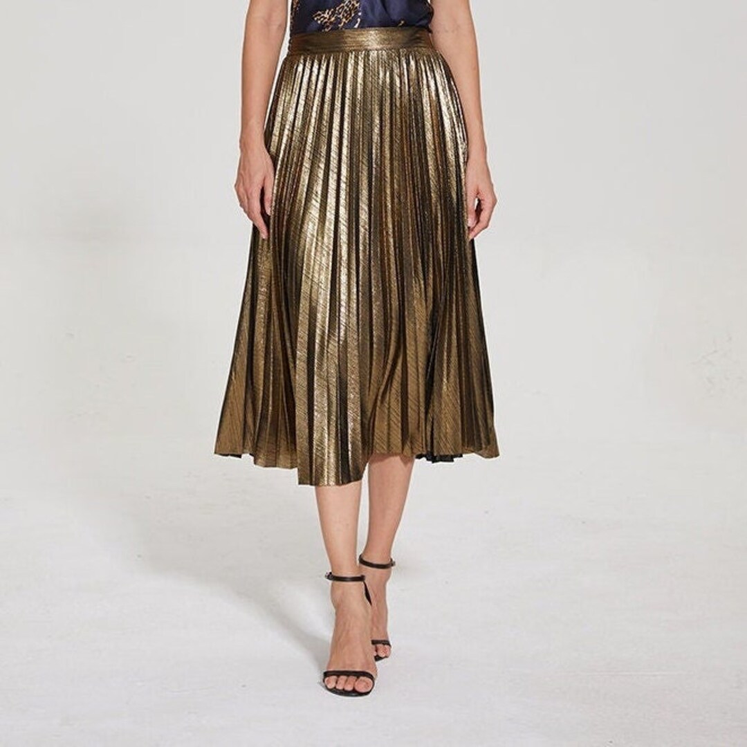 Metallic Gold Pleated Midi Skirt Gold Midi Skirt Metallic - Etsy