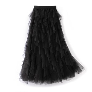 Black Ruffled Tulle Skirt | Layered Black Dot Tulle Skirt | Plus Size Tulle Skirt