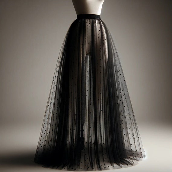 Black Dot Tulle Maxi Skirt Etsy