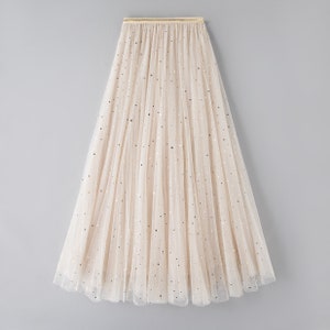 Celestial Tulle Skirt | Star Moon Embellished Tulle Tea Length Skirt | Holiday Skirt | Party Skirt