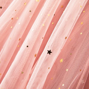 Pink Celestial Tulle Full Skirt Star Moon Embellished Tulle Tea Length Skirt Holiday Skirt Party Skirt Pink