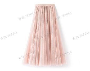 Pink Double Layer Tulle Midi Skirt  | Pleated Midi Tulle Skirt | Bridesmaid Skirt