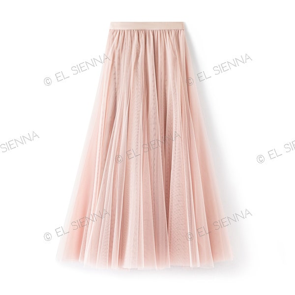 Pink Double Layer Tulle Midi Skirt  | Pleated Midi Tulle Skirt | Bridesmaid Skirt