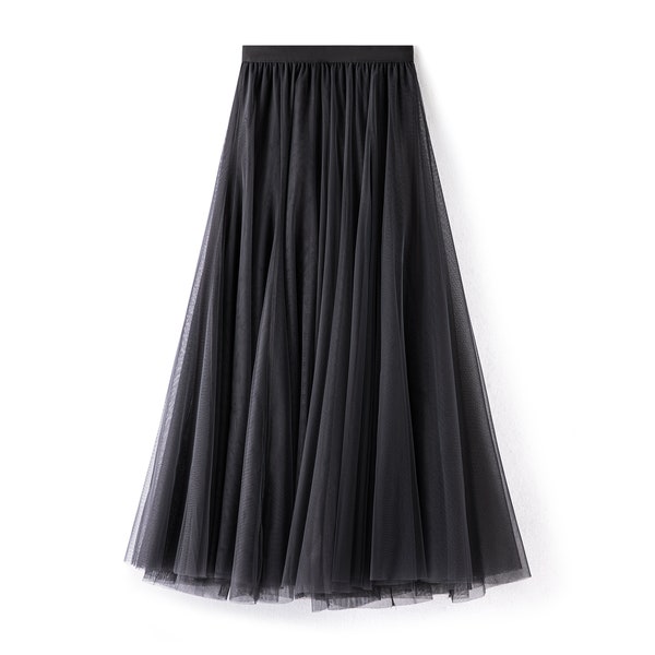 Steel Grey Double Layer Tulle Midi Skirt | Pleated Tulle Midi Skirt | Bridesmaid Skirt | Plus Size Tulle Skirt