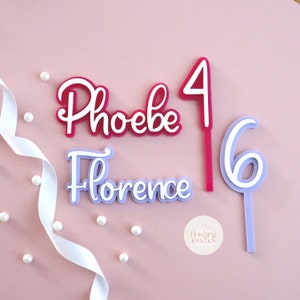Personalized Acrylic Name & Age Cake Topper Charm Set