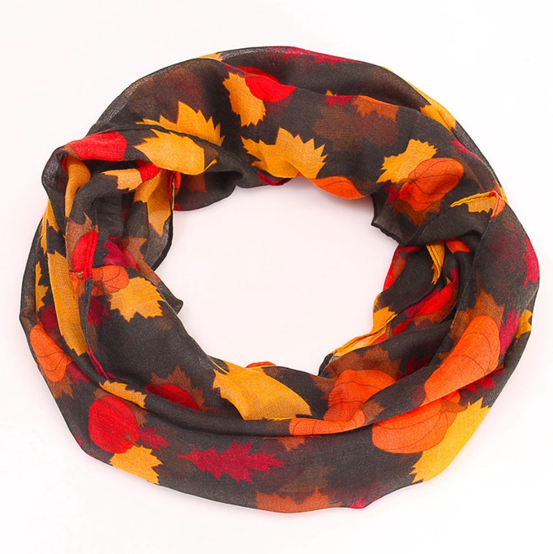 Halloween scarf, Fall accessory, Women's scarf, Infinity scarf, Halloween costume, Festival scarf, Autumn wrap, Tube scarf, Scarf pumpkin image 9
