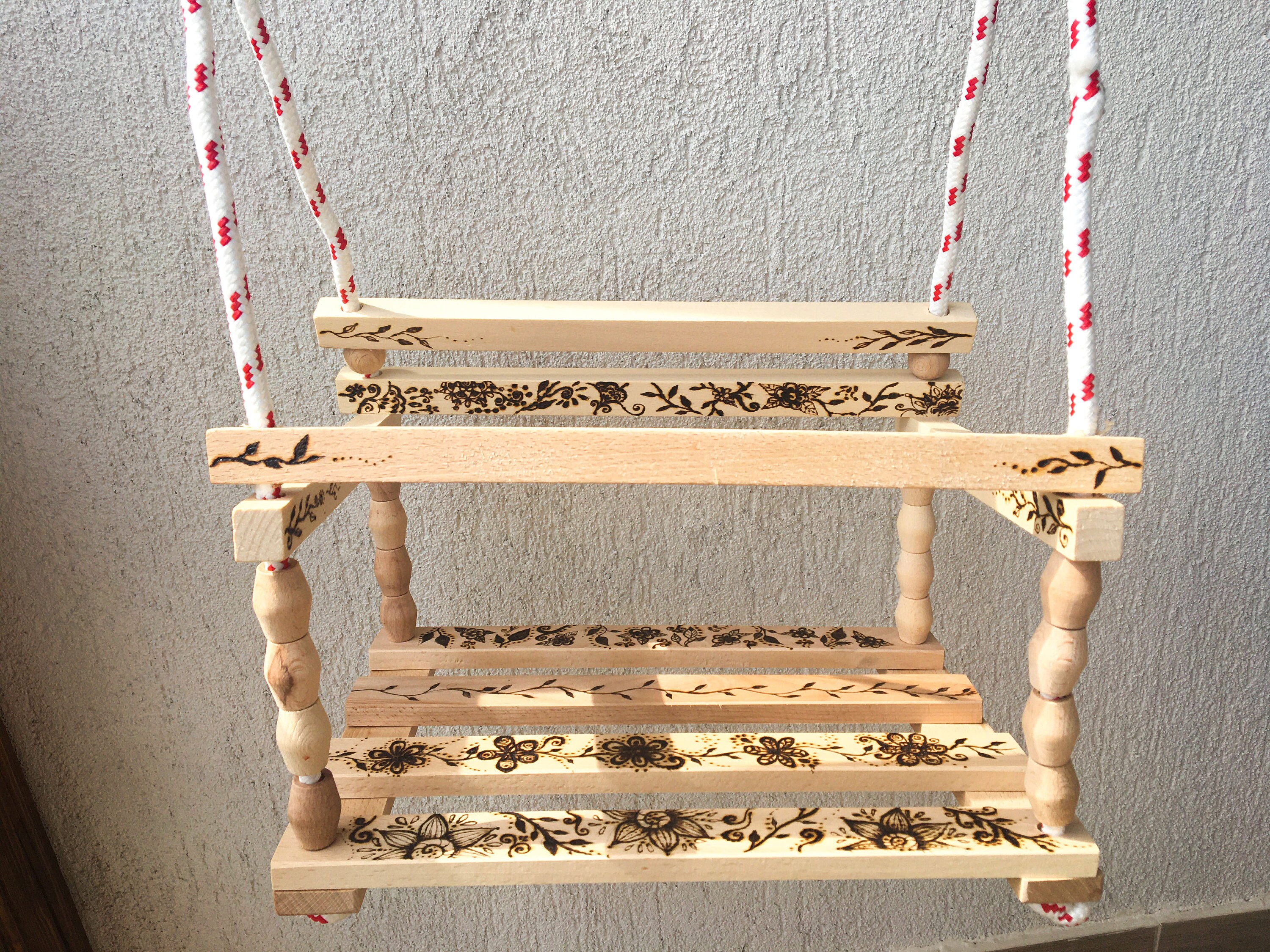 Wooden Swing With Pyrography Engraving. Unique Art Gift for Toddlers ...