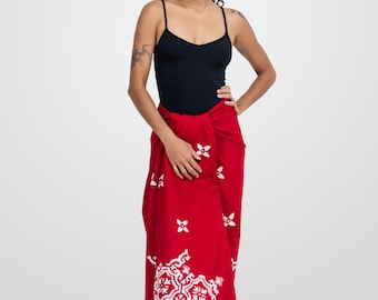Batik Sarong | Longyi | Malong | Unisex | One Size | Handmade | Crimson Harmony